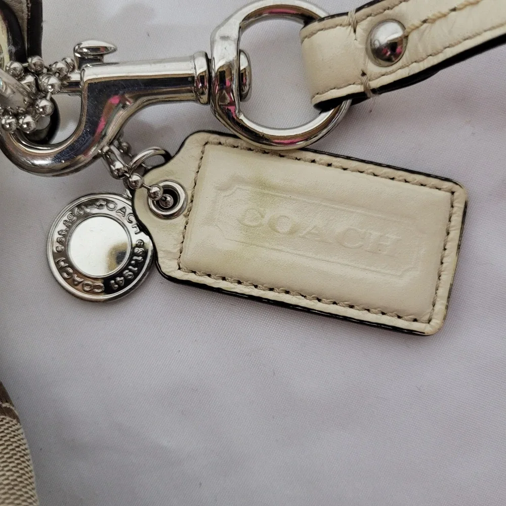 Coach Signature File Bag Khaki White Crossbody F13674